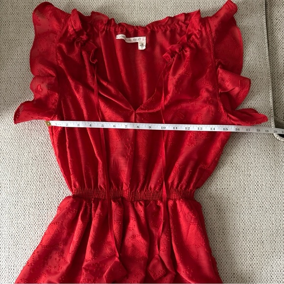 Chelsea & Violet Sleeveless Red Roses Ruffle Jardin Chinoiserie Dress Size S - Picture 11 of 12